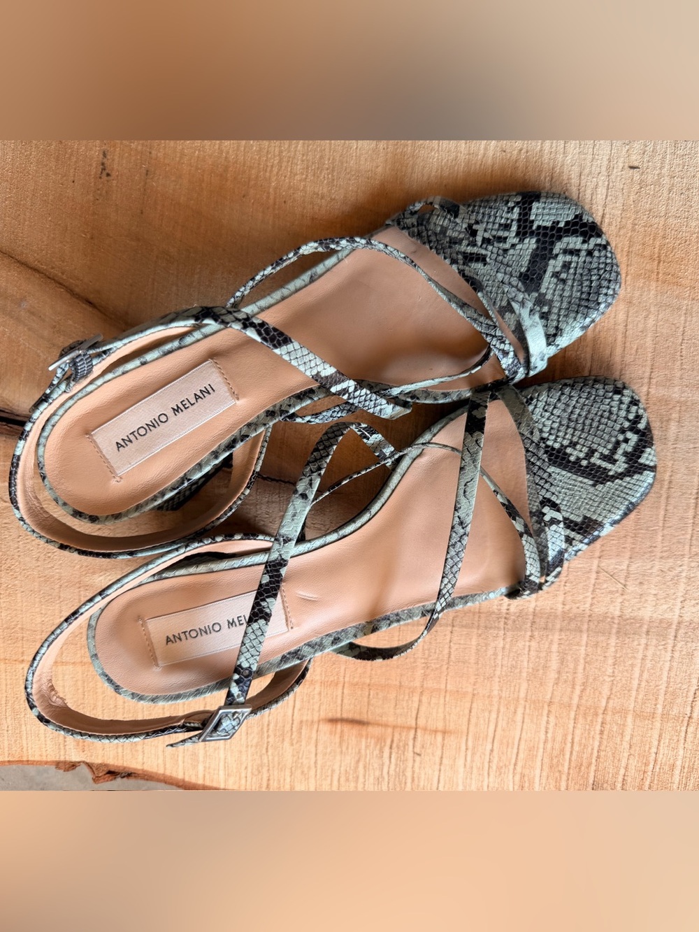 ANTONIO MELANI Snakeskin Strappy Heels